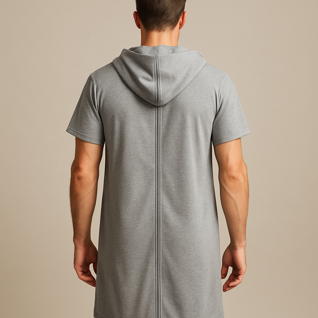 Comfort Wrap — Stylish Washable Hospital Gown, men's fit, back view showing the zipper